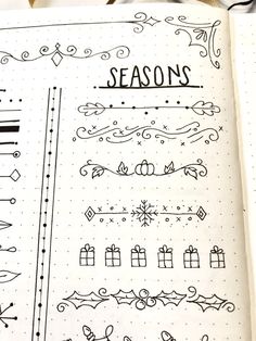 Stamps are another time-saving way to make beautiful borders in your journal! You can take any stamp and repeat the stamp over and over in a single row to create a border. Winter Bujo Doodles, Doodle For Journal Ideas, Dotted Notebook Ideas Aesthetic, Aesthetic Journal Design Ideas, Bujo Decoration Ideas, Border Journal Ideas, Journal Corner Designs, Reading Journal Doodles, Bullet Journal Borders Frames