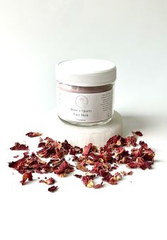 "Rose + Quartz Mask | Face Polish | Face Cleanser | Hydrating | Illuminating | Plumping | Exfoliating This ultra-luxury powdery face mask is a blend of the following: Rose Petal Powder - Rose is astringent and can calm irritated skin. It can also help to tone and tighten the skin. Rose is a highly vibrational botanical and is emotionally soothing as well as skin soothing. Clear Quartz Crystal Powder - Clear quartz is said to be exfoliating, detoxifying, and is helpful in achieving glowing, radia Rose Petal Powder, Exfoliating Face Mask, Face Polish, Hydrating Face Mask, Beautiful Skin Care, Ultra Luxury, Glowing Skincare, Clear Glass Jars, Skin Care Shopping