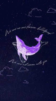 a drawing of a purple whale floating in the sky