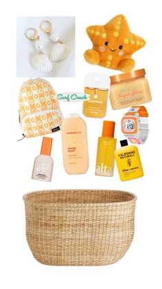 the contents of a basket are neatly arranged in order to be used as an accessory