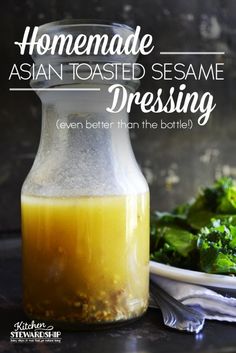 Asian Toasted Sesame Dressing Recipe. This dressing will surprise you with taste and clean ingredients. Don't buy a bottle at the store any more - just stock your pantry with dressing ingredients! Asian Ginger Dressing, Toasted Sesame Dressing, Sesame Dressing Recipe, Napa Cabbage Recipes, Salat Bowl, Sesame Ginger Dressing, Sesame Dressing