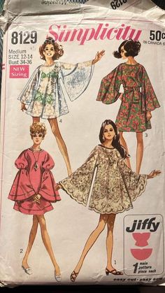 Beach Coverup Pattern, Dress With Kimono, 60s Mini Dress, Trendy Sewing Patterns, Sewing Vintage, Sewing Projects Clothes, Angel Sleeves