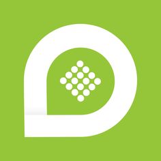 the letter d with dots on it in white and green colors, against a light green background