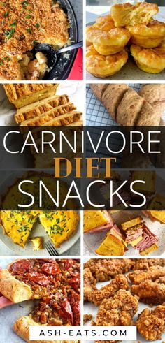 the cover of carnivore diet snacks, with images of different types of food