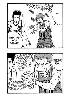 the comic strip shows two men in basketball uniforms, one with his arm around another man's shoulder