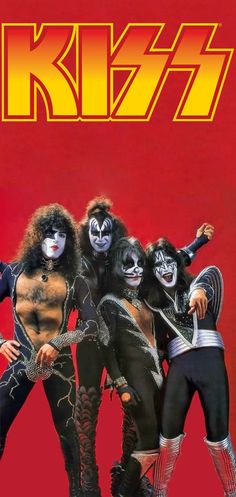 kiss band poster with red background