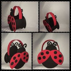 four pictures of ladybug purses made out of felt