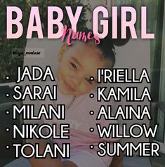 baby girl names in different languages on a poster