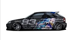 an image of a car painted with anime characters on it's side and the number 33