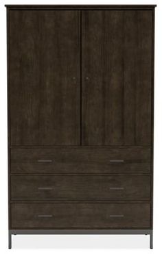 an armoire with two drawers and one door on the bottom, in dark wood