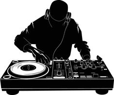 a dj playing music on his turntable with headphones in front of him illustration