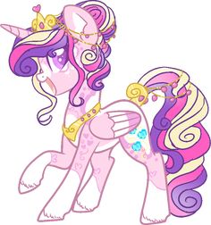 a pink pony with long hair and a crown on it's head, standing in front of a white background