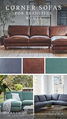 a collage of different couches and chairs with the words corner sofas for beautiful homes