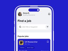 a cell phone with the job search on it's screen and an image of a woman