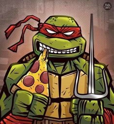 the teenaged ninja turtle is holding a knife and wearing a red bandanna with his head