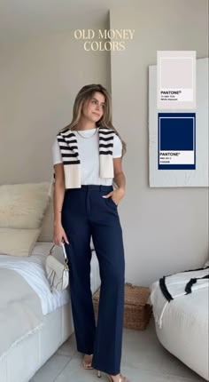 Old Money Colors, Navy Blue Pants Outfit, Blue Trousers Outfit, Navy Pants Outfit, Blue Pants Outfit, Navy Blue Outfit, Pants Outfit Work, Dress Pants Outfits, Work Wear Outfits