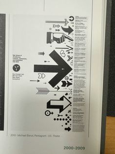 an open book with black and white graphic on it's front cover, showing the instructions for different types of arrows