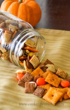 fall harvest chex mix in a jar