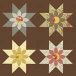 an assortment of different colored stars on a brown background with white, yellow and pink flowers