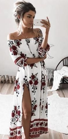 Women Sexy Off Shoulder Half Sleeve Floral Print Maxi Boho Long Dress Beach Cocktail Party Dress Womens Slash Neck Long Dresses - serenityboutique #bohoclothes #hippiestyle #bohoclothing #spreesy #pandorasboxboutique #wayuu #musthave #bohovibes #magicstyle #color #weloveboho #weloveetnia #weloveetniabags #etniastyle #bohochic #boholifestyle #bags #ropamedellin #bohomedellin #bohochicmedellin #thailand #bohobagsmedellin #sobresmedellin #clutch #weloveetniaboutique #etniaboutiqueeb #boho #bohemian Sukienki Maksi, Maxi Robes, Maxi Skirts, Bohemian Dress, Fashion Mode, Mode Inspiration, Hippie Style, Beach Dress, Long Maxi Dress