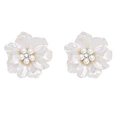 PRICES MAY VARY. Camellia Flower Pearl Stud Earrings: Enhance your look with these elegant pearl flower stud earrings, the white camellia design adds a touch of sophistication to any outfit and adds a charming feminine touch when worn. Safe Material: The timeless camellia flower stud earrings design is crafted with white pearls and high quality copper, durable, not easy to rust and corrode, easy to put on and take off, harmless to the skin, perfect for formal occasions and daily wear. Suitable f Pearl Flower Earrings, White Flower Earrings, Wedding Earrings Studs, Statement Stud Earrings, White Camellia, White Flower Earring, White Pearl Earring, Camellia Flower, Earrings Design