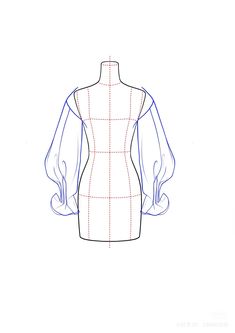 the front and back view of a women's dress with sleeves drawn in pencil