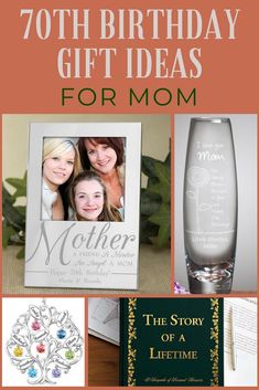 the mother's day gift ideas for mom is shown in this collage with pictures and