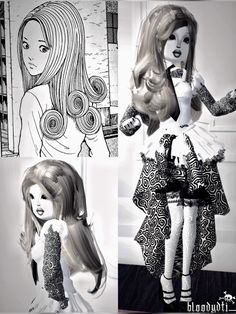 two pictures of barbie dolls with long hair