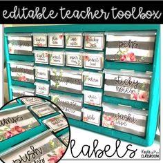 the teacher's toolbox is filled with lots of drawers and labels for teachers to use