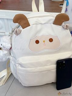 Bird in Bag - Fashionable Cartoon Sheep Backpack for Girls Cute Beige Backpack For School, Cute Beige School Backpack, White Kawaii Backpack, Cute Large Capacity Beige Backpack, Trendy Backpack With Cute Design For School, Trendy Cute Design Backpack For School, Trendy Backpack For School With Cute Design, Trendy School Backpack With Cute Design, Trendy Backpack For Daily Use With Cute Design