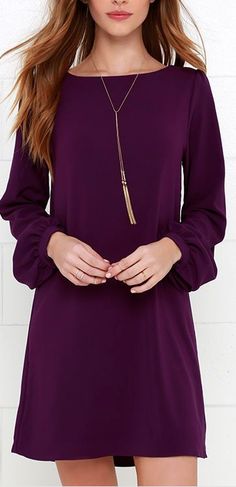 Love the color Casual Purple Dress, Purple Dress Casual, Wedding Shoes Comfortable, Purple Long Sleeve, Long Sleeve Shift Dress, Minimal Chic, Classic Outfits, Elie Saab, Women Dress