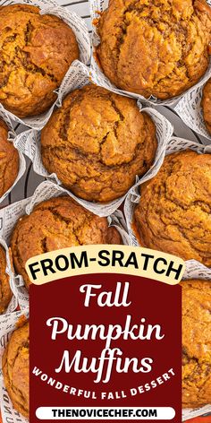 pumpkin muffins with the title from scratch fall pumpkin muffins