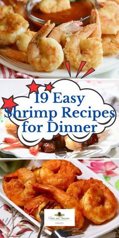 shrimp and shrimp dinner with text overlay that reads 19 easy shrimp recipes for dinner