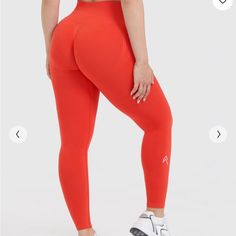 Nwt Oner Active Effortless Seamless Leggings Charged Orange S Or M High Stretch Seamless Pants, Red High Waist Compression Bottoms, High Waist Breathable Leggings, Red Stretch Breathable Bottoms, High Stretch Red Seamless Bottoms, High Waist Orange Bottoms For Gym, Breathable Tight Pants, Red Compressive Breathable Bottoms, High Waist Orange Gym Bottoms