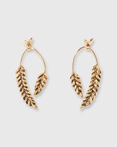 Wheat Earrings in Gold Ann Mashburn, Lucky Symbols, Aurelie Bidermann, Working Drawing, Gold Leaf Earrings, Earrings In Gold, Leaf Earrings, Free Bag, Natural World