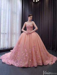 Pink Lace Applique Layered Wedding Gowns Convertible Quince Dress 2410 – Viniodress Pink Wedding Gowns, Dress Quinceanera, Gown Pink, Quince Dress, Luxury Wedding Dress, Cheap Prom Dresses, Cheap Wedding Dress, Prom Party