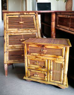 two pieces of furniture made out of bamboo