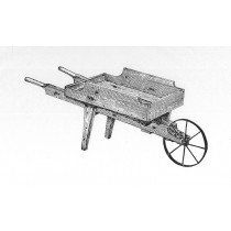 a drawing of a wooden cart with wheels