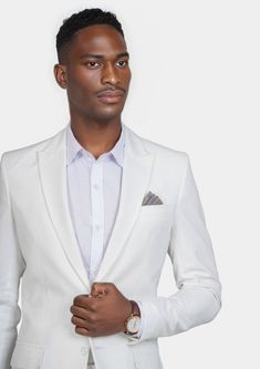 Make an everlasting impression in the Bryant White Twill Suit, made exclusively for the unique individual. Perfect for summer events that demand unique styling, this custom-made suit showcases your bold style and seizes any opportunity to turn heads. Show off with confidence! Designer Fitted Sets With Suit Collar, Designer Fitted Suits For Formal Occasions, Modern Fitted Blazer For Spring, Elegant Single Button Summer Blazer, Spring Fitted Tuxedo For Formal Occasions, Luxury Semi-formal Suits For Spring, Designer Fitted Single Button Suit, Designer Single Button Fitted Suit, Spring Formal Fitted Tuxedo