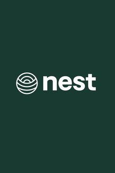 the nest logo is shown on a dark green background with white letters that read nest