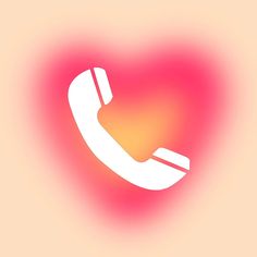 a phone icon on a pink and yellow background with a heart shaped shadow in the center