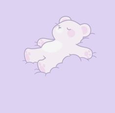 a white teddy bear laying on its back with eyes closed and one paw up in the air