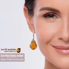 Beautiful stone amber earrings. Baltic Amber: A story in every stone. The beautiful stone amber earrings, crafted from 925 sterling silver, combines the natural beauty of certified Baltic amber and high-quality silver. Each piece of amber, with its warm glow and rich shades from honey to deep cognac, is unique and features natural inclusions.  Known for its beauty and healing properties, amber relaxes, harmonizes energy, and protects against negativity. This beautiful stone amber earrings enhances elegance and brings the magic of nature, offering a sense of harmony and balance to the wearer.  An beautiful stone amber earrings makes a perfect gift for your loved ones on birthdays or any special occasion. D E T A I L S * Materials: 925 Sterling Silver, Natural Baltic Amber * Sterling Silver Classic Amber Earrings For Gift, Classic Amber Sterling Silver Earrings, Silver Baltic Amber Earrings, Hypoallergenic Amber Sterling Silver Earrings, Amber Dangle Earrings For Anniversary, Amber Sterling Silver Hypoallergenic Earrings, Hypoallergenic Sterling Silver Amber Earrings, Amber Round Pierced Earrings, Baltic Amber Earrings As A Gift