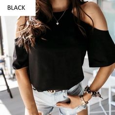 off shoulder short sleeve plus size fashion solid loose spring summer shirt In Sign, Fashion Tees, Summer Shirts, Koala, Casual Tops, Plus Size Fashion, Black Shirt, Casual Women, Off Shoulder