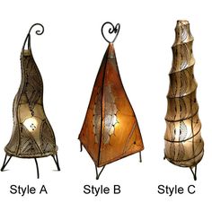 three different types of lamps are shown in the same style and color as they appear to be made out of wood