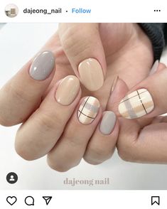 Minimal Nails Art, Cute Nails For Fall, Plaid Nails, Simple Gel Nails, Minimal Nails, Casual Nails, Cute Gel Nails