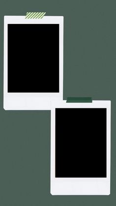 two white frames with black and green pictures attached to each other on a green background