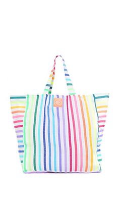 Las Bayadas El Pablo Tote | Best Beach Bag, Mexican Fabric, Tote Beach Bag, Color Block Tote, Neoprene Tote, Oversized Tote, White Tote, Beach Tote Bags, Rainbow Stripes