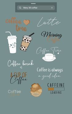 the menu for coffee is shown with different types of drinks and beverages in each section