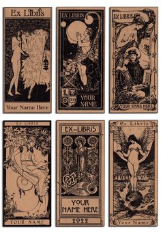 four different types of art nouveau style posters